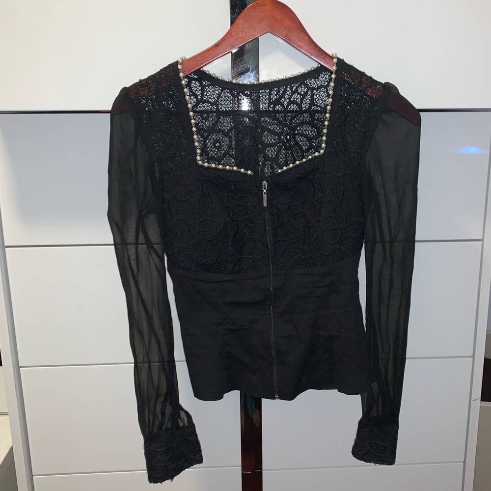 Elegant Black Mesh Sleeved Top